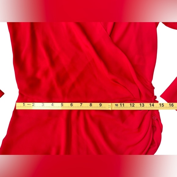 Trouvé Red Drape Front Ruched Blouse Long Sleeve V-Neck – Size Small - Picture 13 of 16